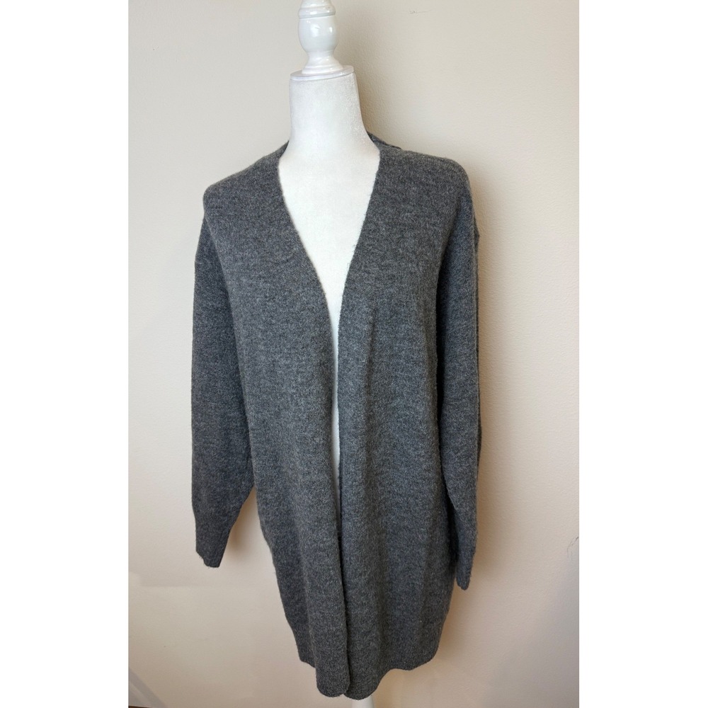 H&M Womens Medium Grey Open Front Long Sleeve Knit Relaxed Cardigan Sweater